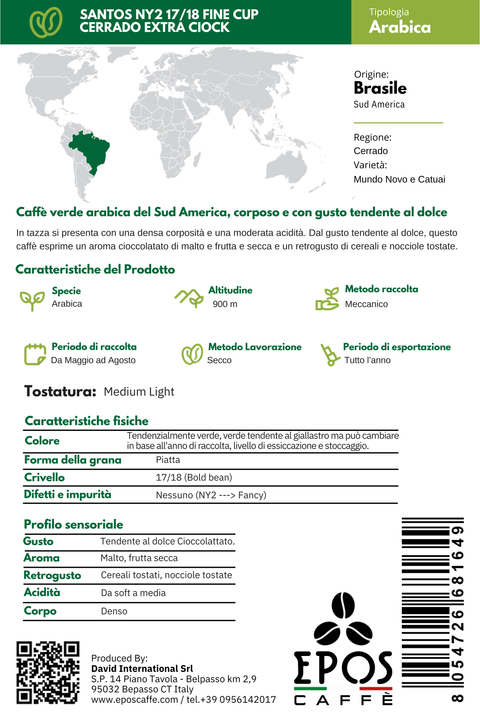 Caffè in Grani Monorigine Arabica Santos Fine Cup 17/18